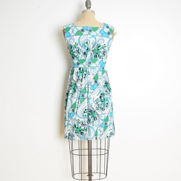 vintage 60s dress blue green psychedelic floral graphic print babydoll mini XS - Picture 7 of 10